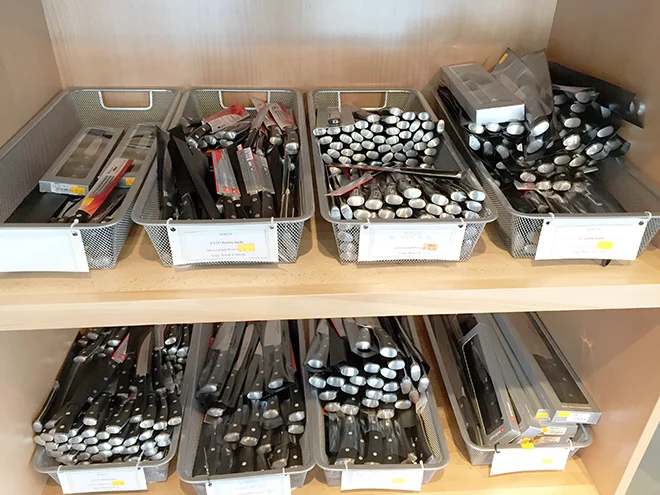 Wusthof store baskets of chef knives