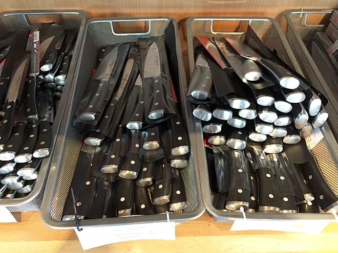 Wusthof store chef-knife baskets close-up