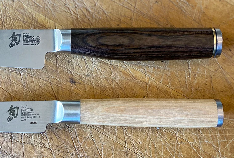 Shun Classic Blonde and Shun Premier Walnut paring knife handles